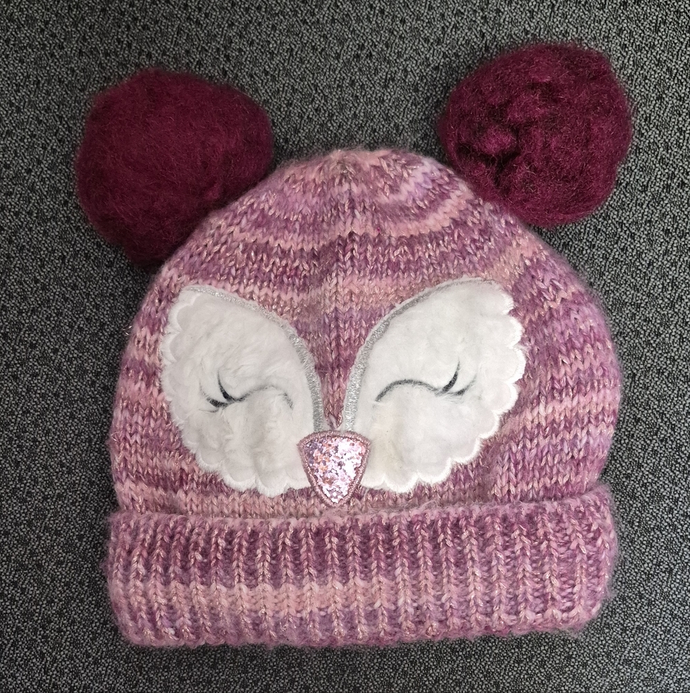 Owl beanie kids, little girls, L/XL children's place stocking hat Mauve & Pink
